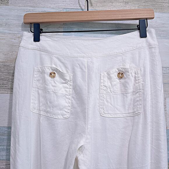 J JILL Linen Stretch Crop Wide Leg Sailor Pants White Buttons Womens 4 Petite 4P - Picture 5 of 7